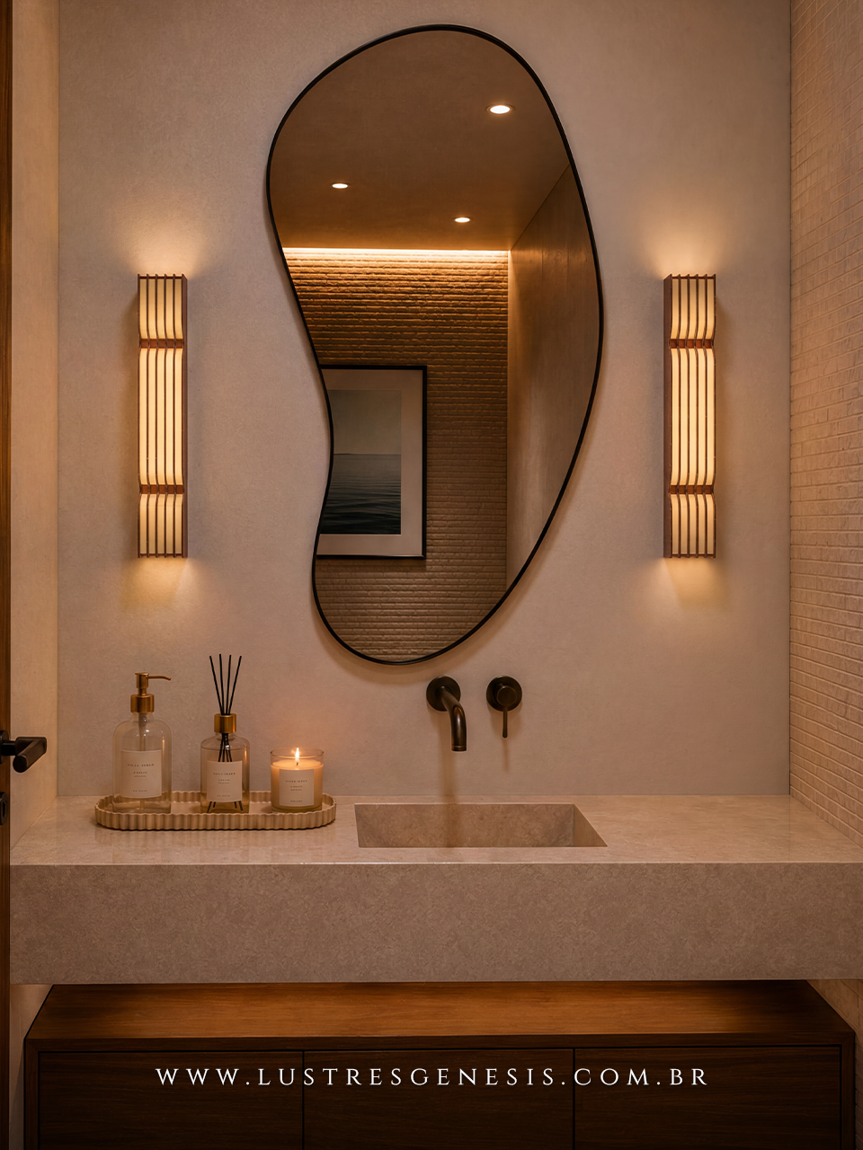 Arandela Interna Madeira Duna 47cm 4XG9 Attimo, Sala de Estar, Quarto, Banheiro, Cabeceira de Cama, Lavabo, Suite Master, Hall